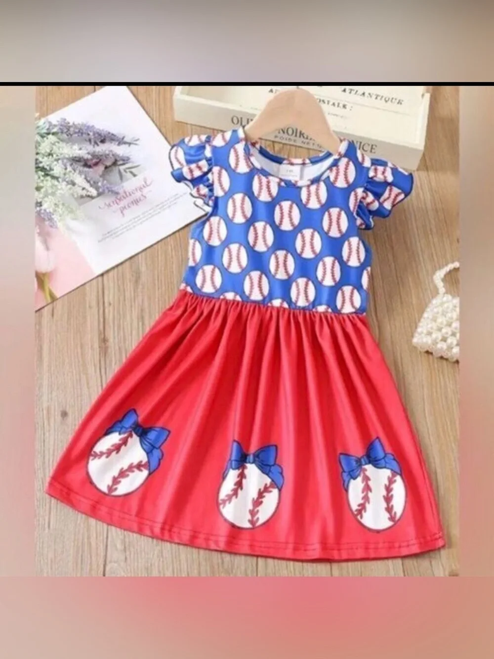 NWT Toddler Girls Blue Red Baseball Dress - Size 3/4